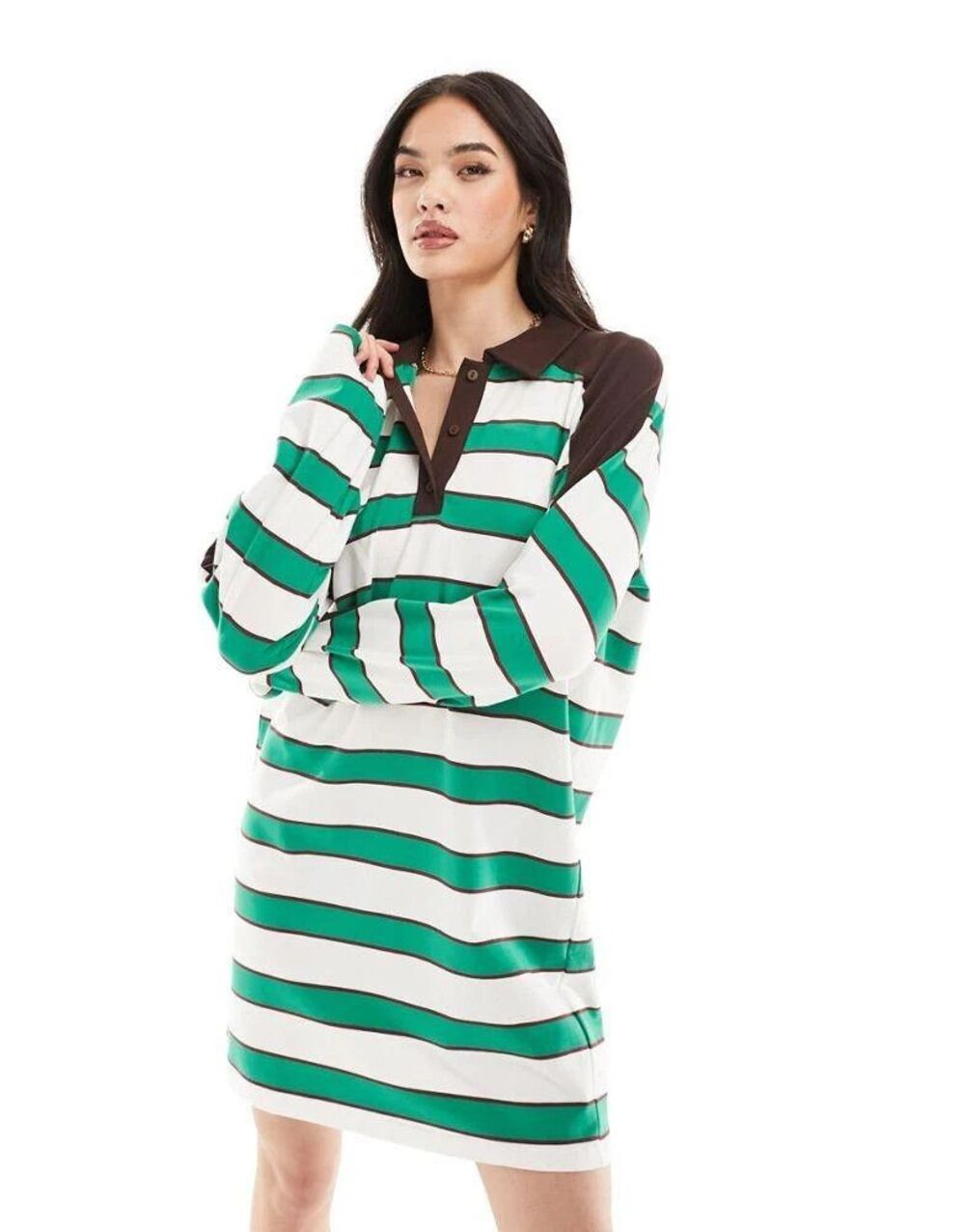 Urban Revivo Striped Mini Polo Cotton Shirt Dress Preppy Academia Size 6